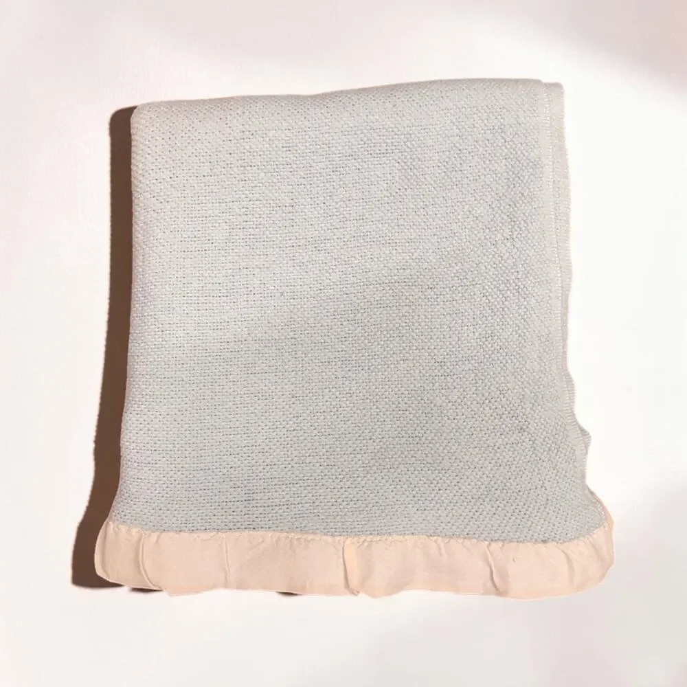 Vtg Faribo Waffle Weave Thermal Blanket Satin Trim Acrylic Faribo Blue 74”x88”